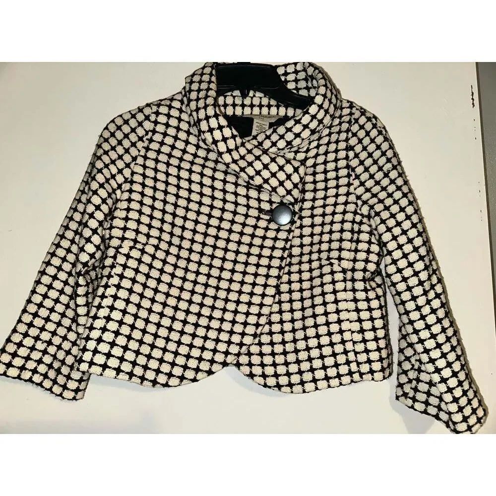 Banana Republic Black Ivory Geometric Textured Cropped Bolero Jacket Small Lined